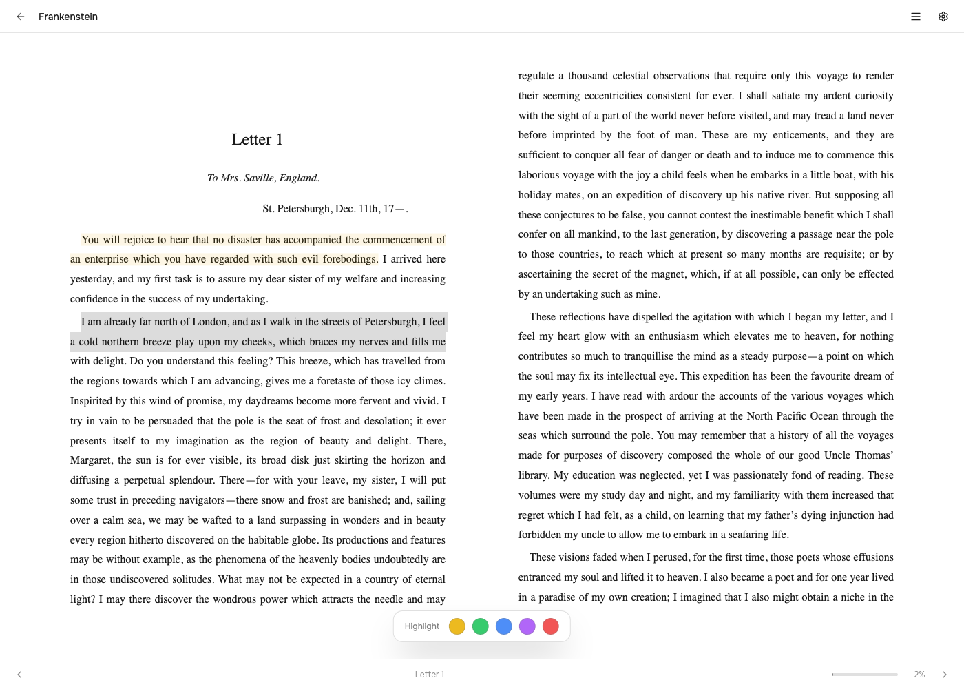 Selecting text pops a colour picker to create a highlight