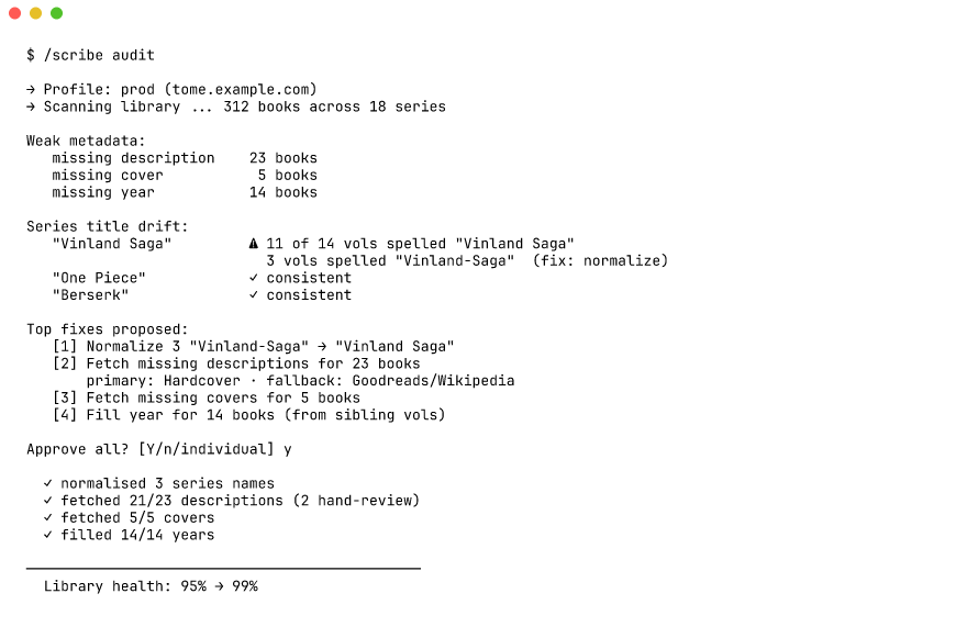 Sample /scribe audit terminal output