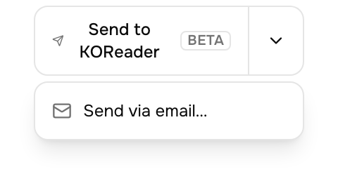 The Send to KOReader split button on a book's detail page, with the email option in the dropdown