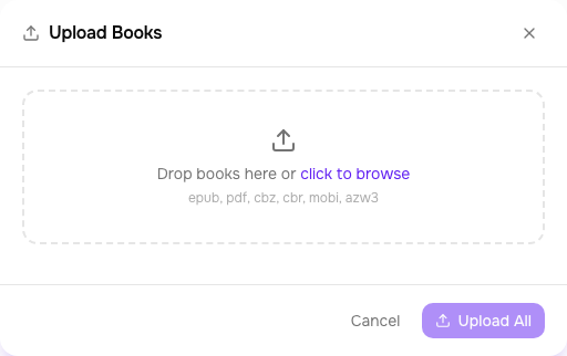 Upload modal with drag-drop area and type selector