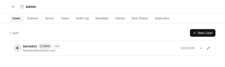 Admin users management page