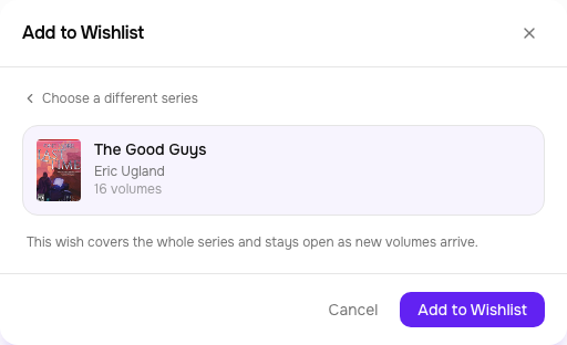 Picking a canonical series from Hardcover in the add-to-wishlist dialog